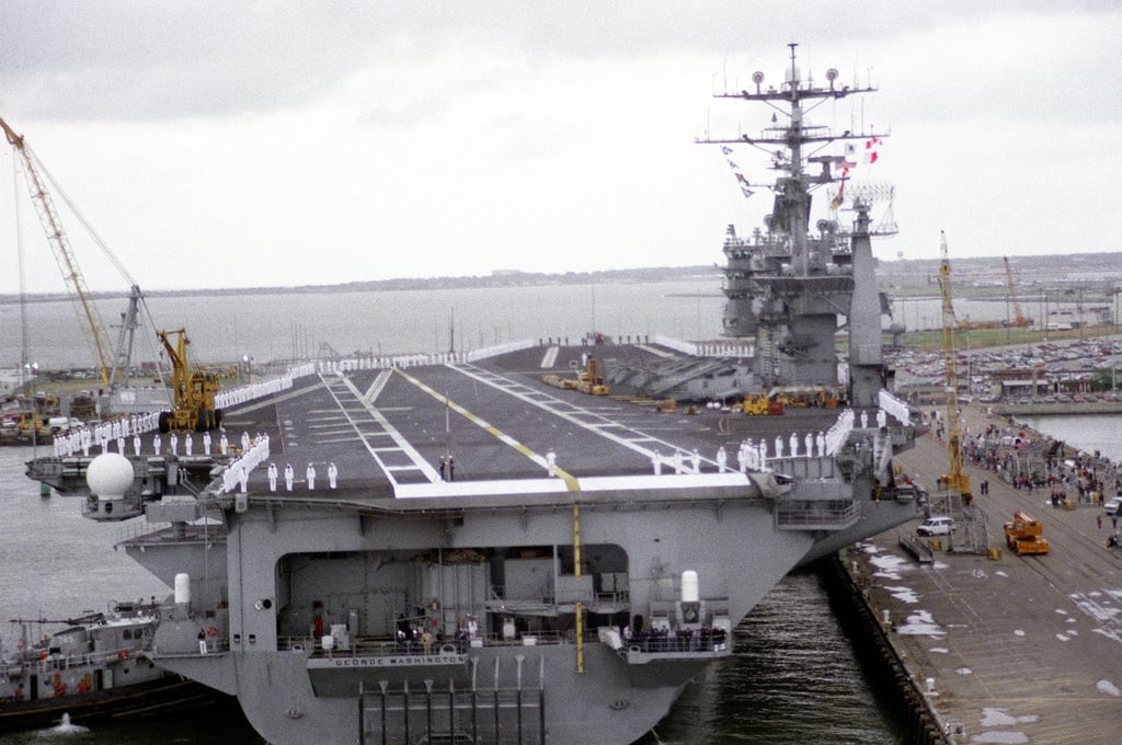 Stern on view of the nuclearpowered aircraft carrier USS