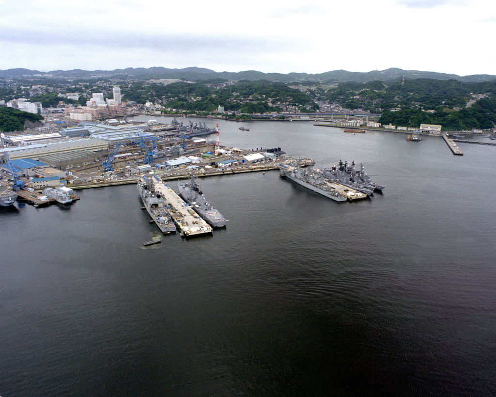 An aerial view of the U.S. Naval Ship Repair Facility at the naval base ...