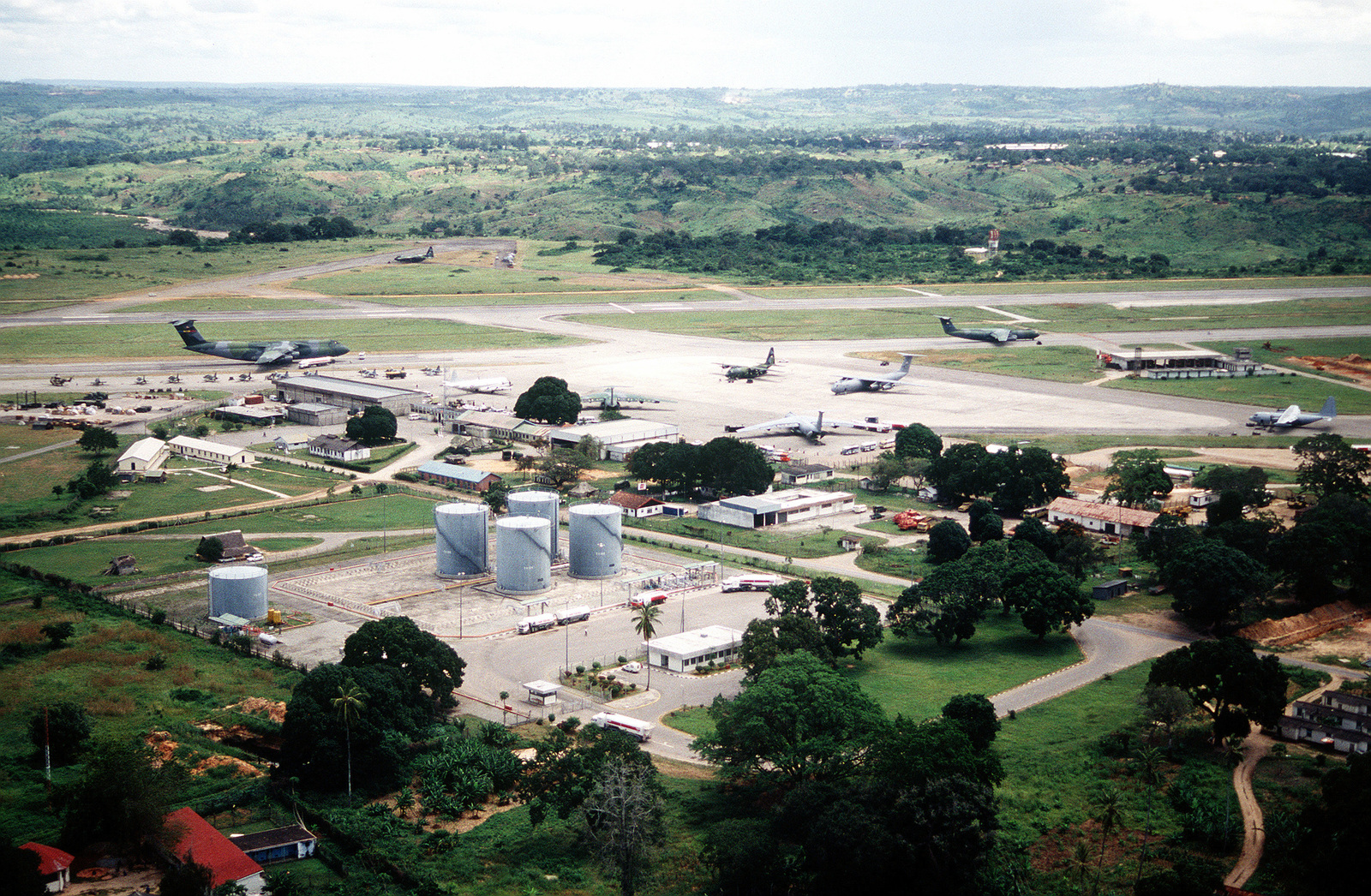 Aerial view of Moi International Airport, one of the main staging areas ...