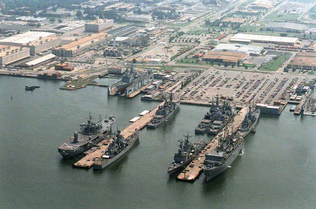 An aerial view of a section of the Naval Station, looking north ...