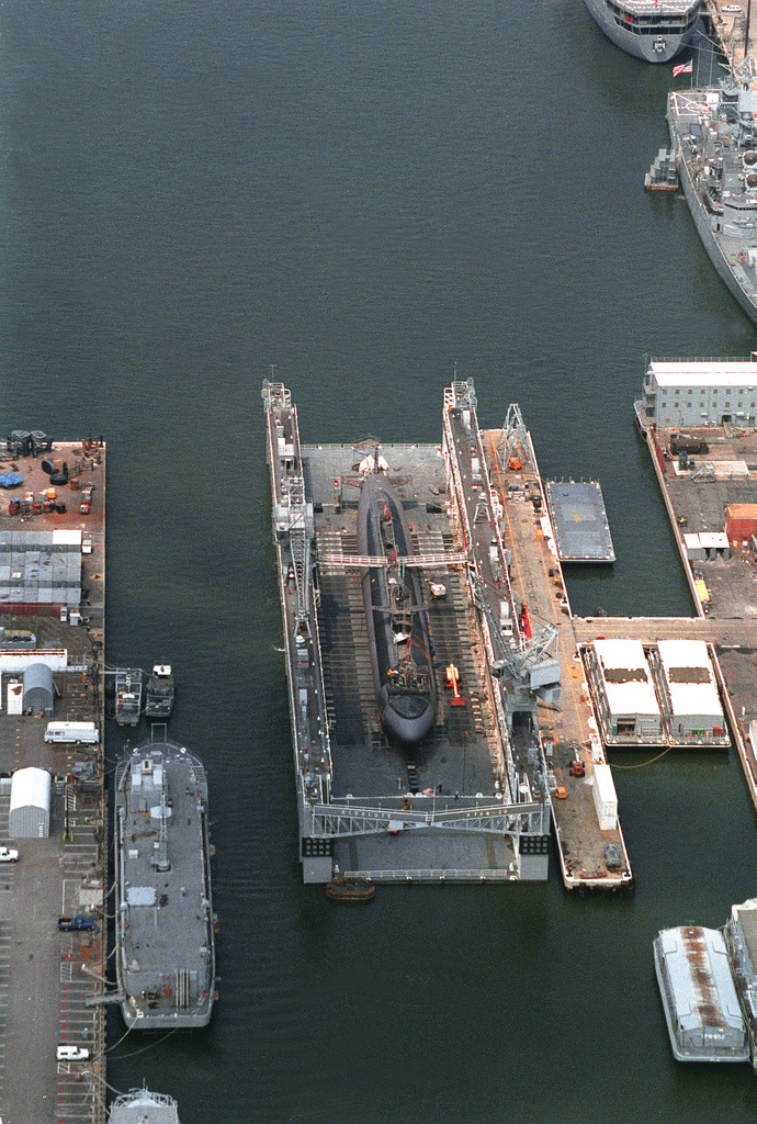 An aerial view of the repair basin with the medium auxiliary floating ...