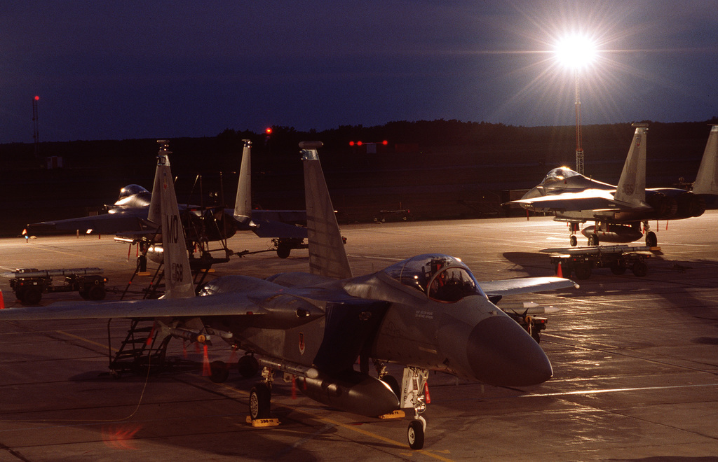 At Night The F 15 Eagles From Mountain Home Air Force Base Idaho Sit On The