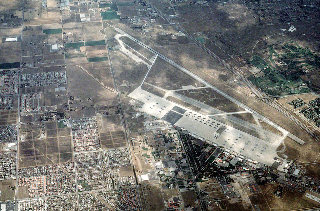 High oblique aerial view of March AFB looking south. This Air Mobility ...