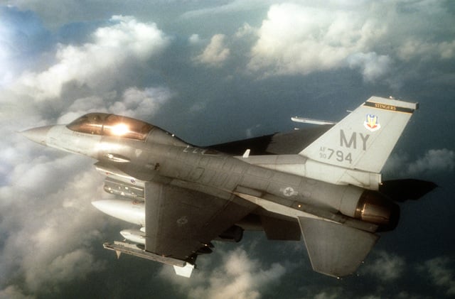 An Overhead Aerial View Of A Us Air Force F-16 Fighting Falcon From The 