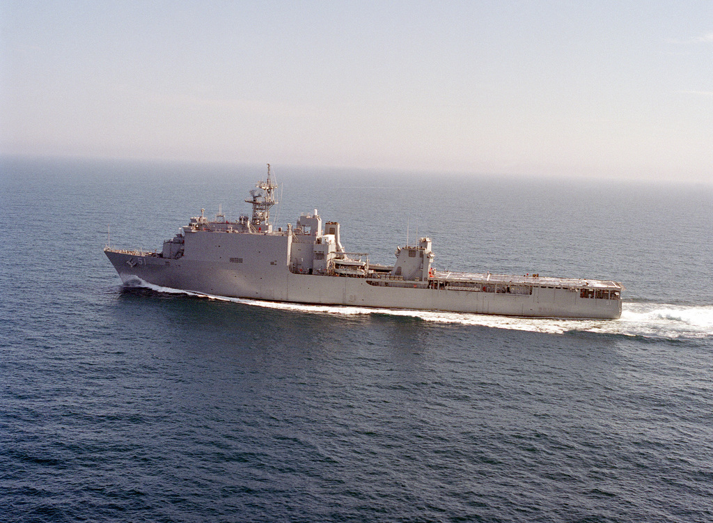 An Aerial Port Beam View Of The Amphibious Dock Landing Ship Uss Oak 