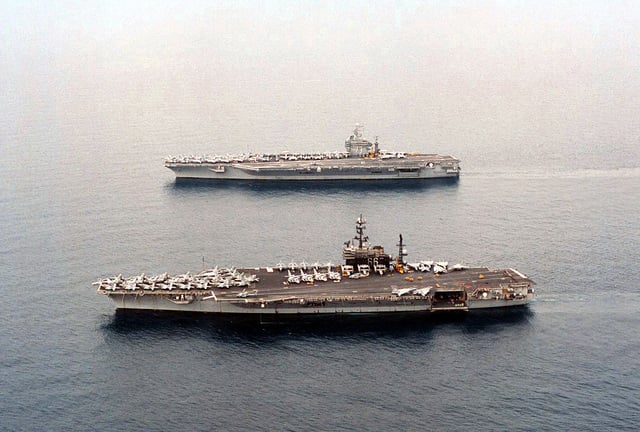 The US Navy's conventional powered aircraft carrier USS AMERICA (CV 66 ...