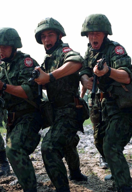 A close up view of Polish Soldiers armed with Tantal assault rifles ...