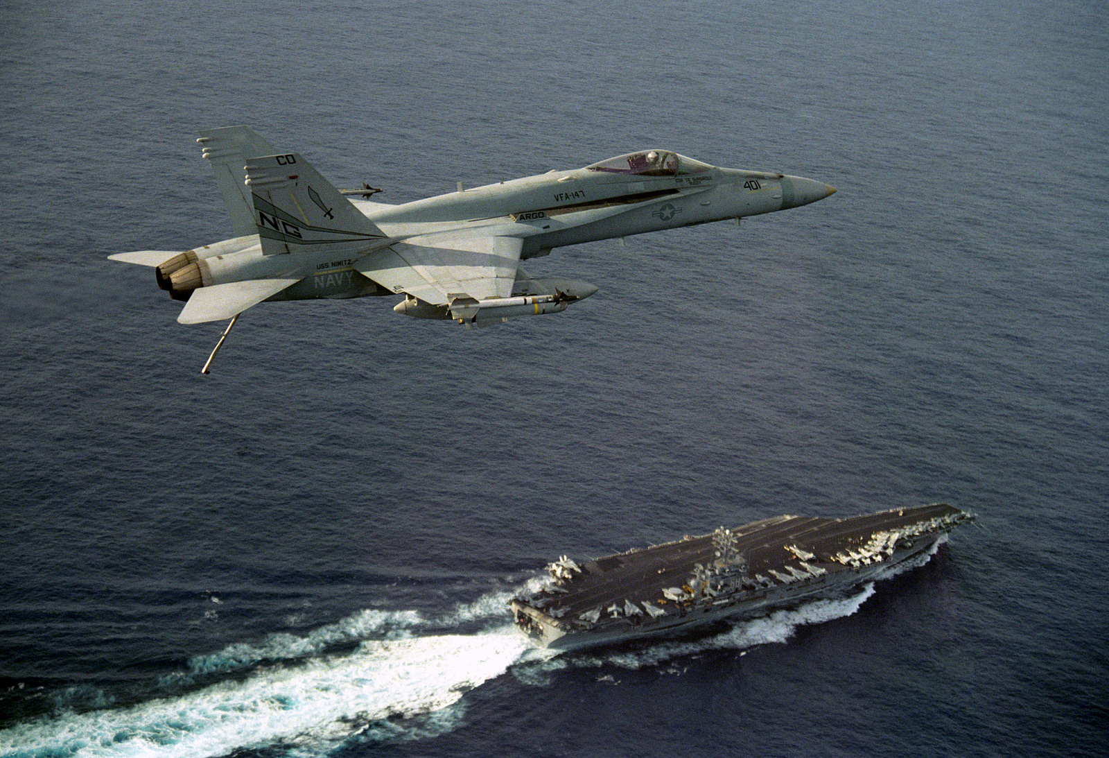 An F-18C Hornet from Strike Fighter Squadron 147 (VFA-147) 