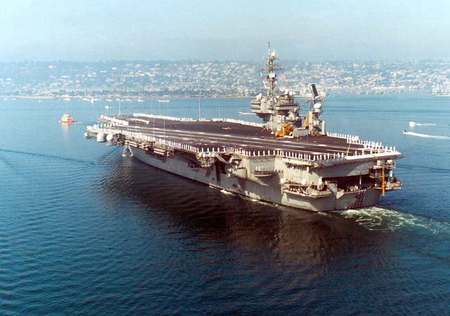 A aerial stern port side view of the US Navy KITTY HAWK CLASS Aircraft ...