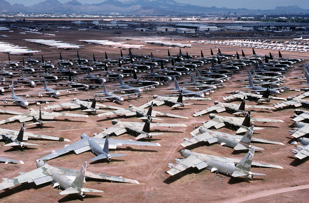 Aerial view of B52 Stratofortress bombers at the Aerospace Maintenance