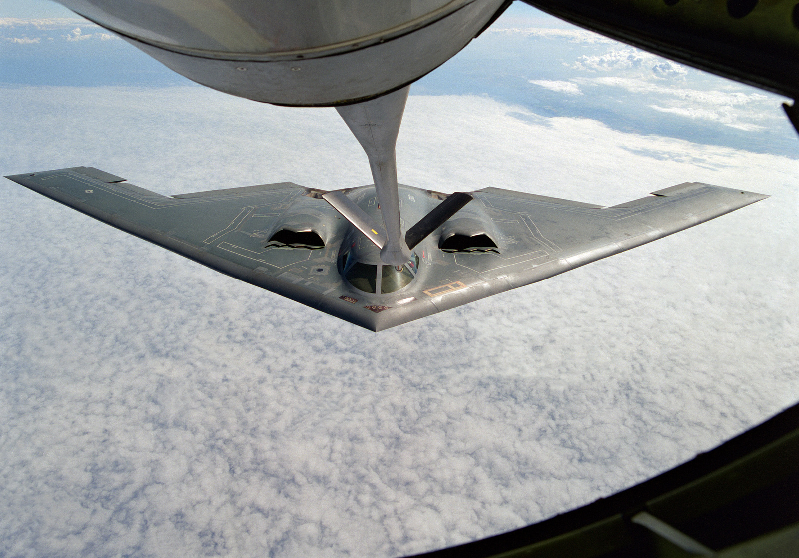 Aerial View Of B-2 Bomber Approaching The Refueling Boom As Seen From ...