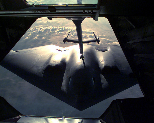 A close up view of a US Air Force B2 Spirit Bomber from 509th Bomb