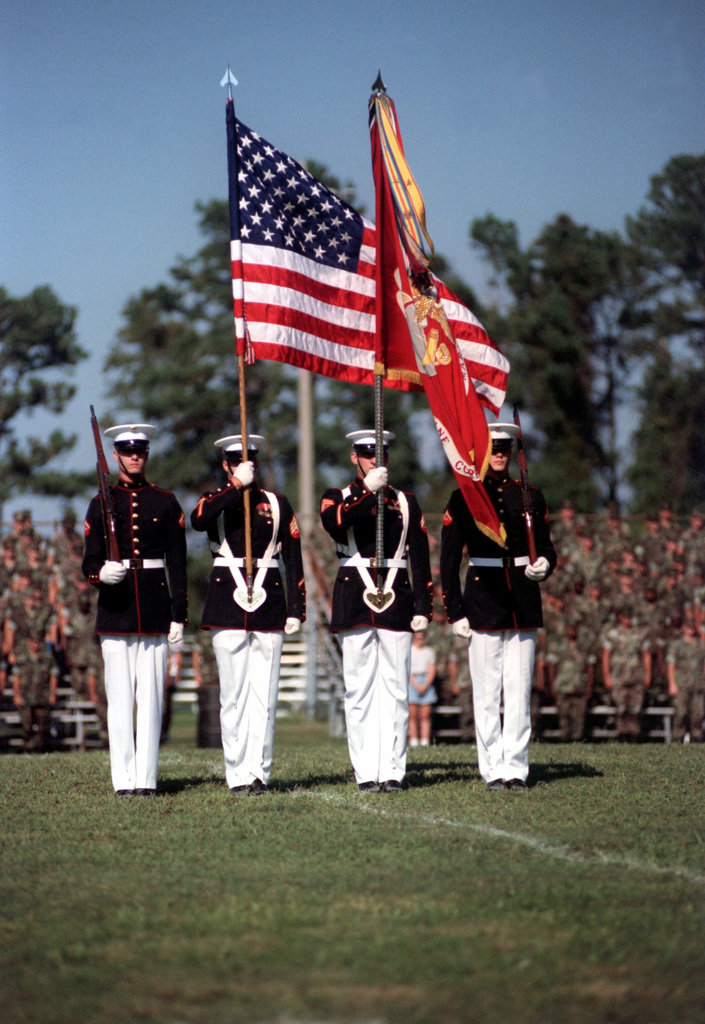 U.S. Marines with the Marine Corps color guard present colors during the  Marine Corps Worship Service at the Washington National Cathedral in  Washington, D.C., Nov. 15, 2015. The non-denominational church service was