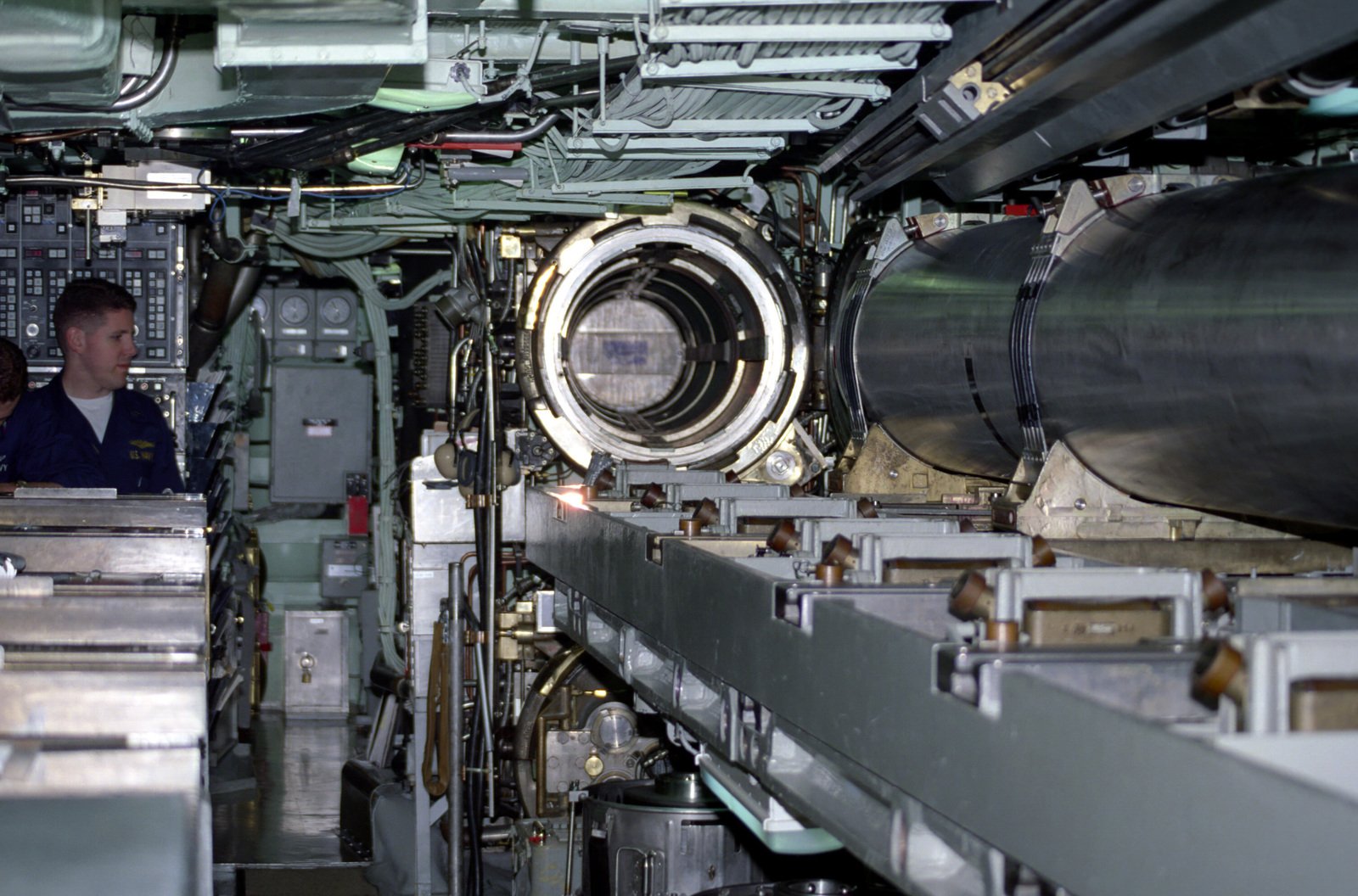 View of the right side of the torpedo room onboard the Los Angeles ...