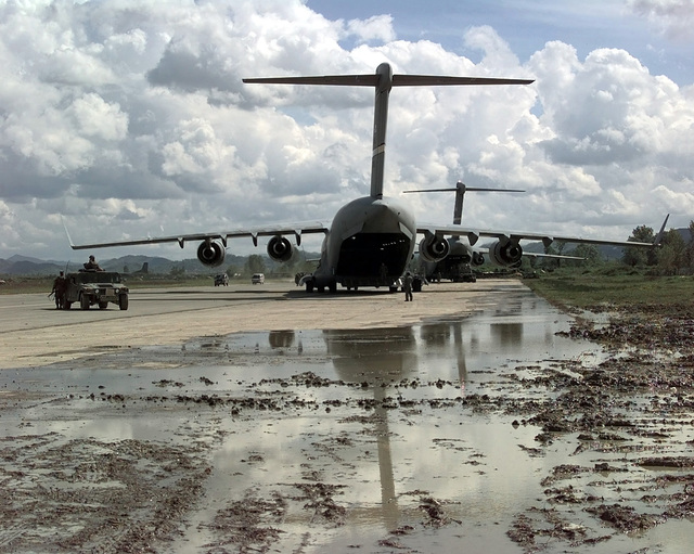 A rear view of a C-17 Globemaster III from Charleston Air Force Base ...