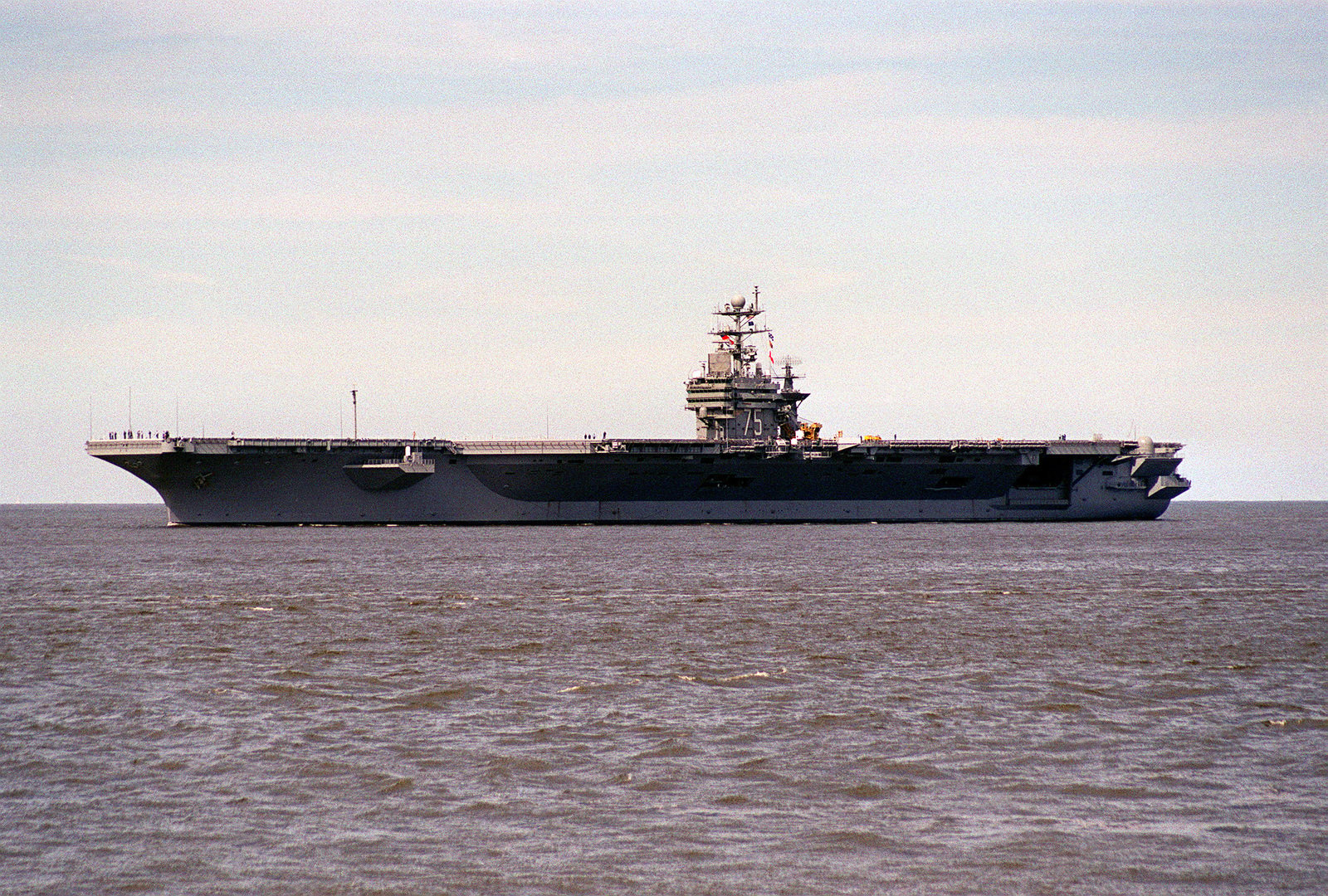 Port bow view of the Nimitz Class, Nuclear-Powered Aircraft Carrier USS ...