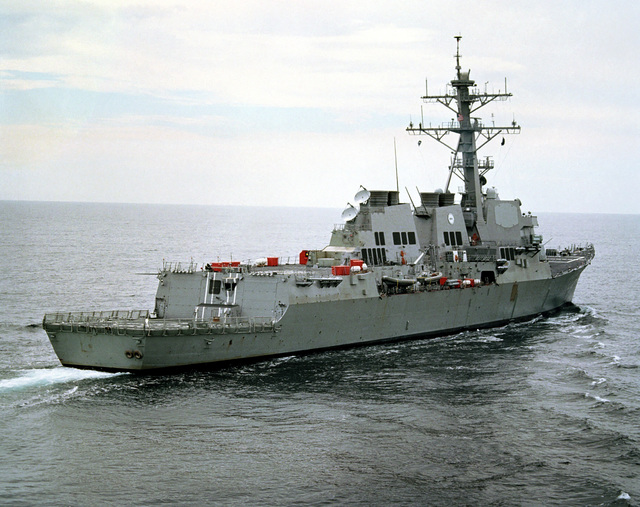 Starboard quarter view of the Arleigh Burke Flight IIA Aegis Class ...