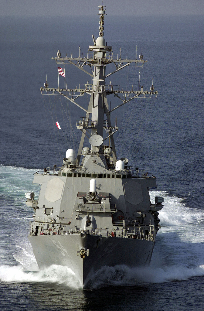 Shot of Aegis Class Destroyer USS CURTIS WILBUR (DDG 54), underway ...