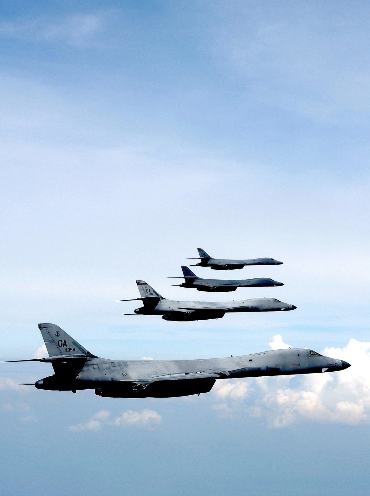 A Formation Of Four United States Air Force (USAF) B-1B Lancer Bombers ...