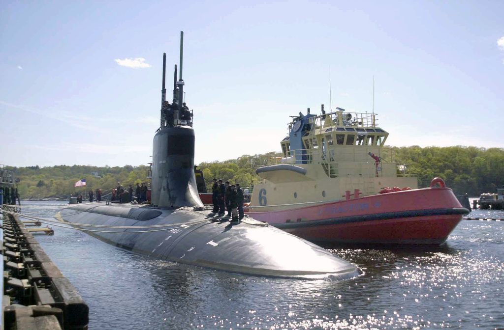 A Starboard bow view of the US Navy (USA) Seawolf Class Submarine, USS