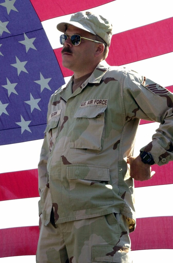US Air Force (USAF) MASTER Sergeant (MSGT) Stephen Nelson stands on