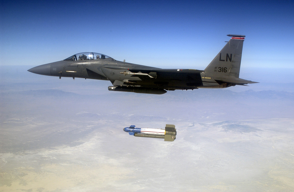 A US Air Force (USAF) F-15E Strike Eagle aircraft assigned to the 494th ...