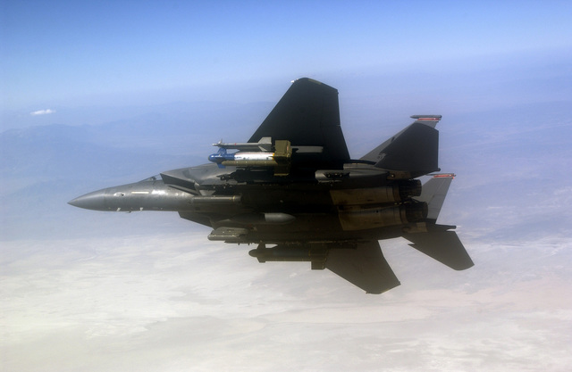 A US Air Force (USAF) F-15E Strike Eagle aircraft assigned to the 494th ...