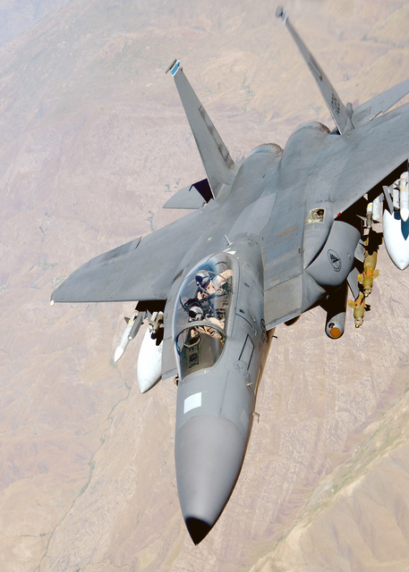 A US Air Force (USAF) F-15E Strike Eagle aircraft assigned to the 492nd ...