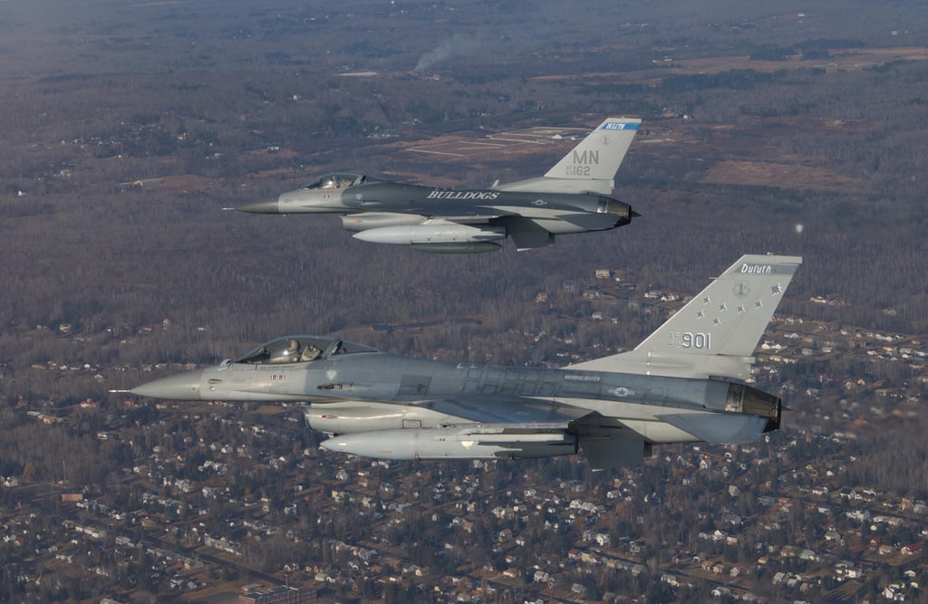 A US Air Force (USAF) F-16A Fighting Falcon, 148th Fighter Wing (FW ...