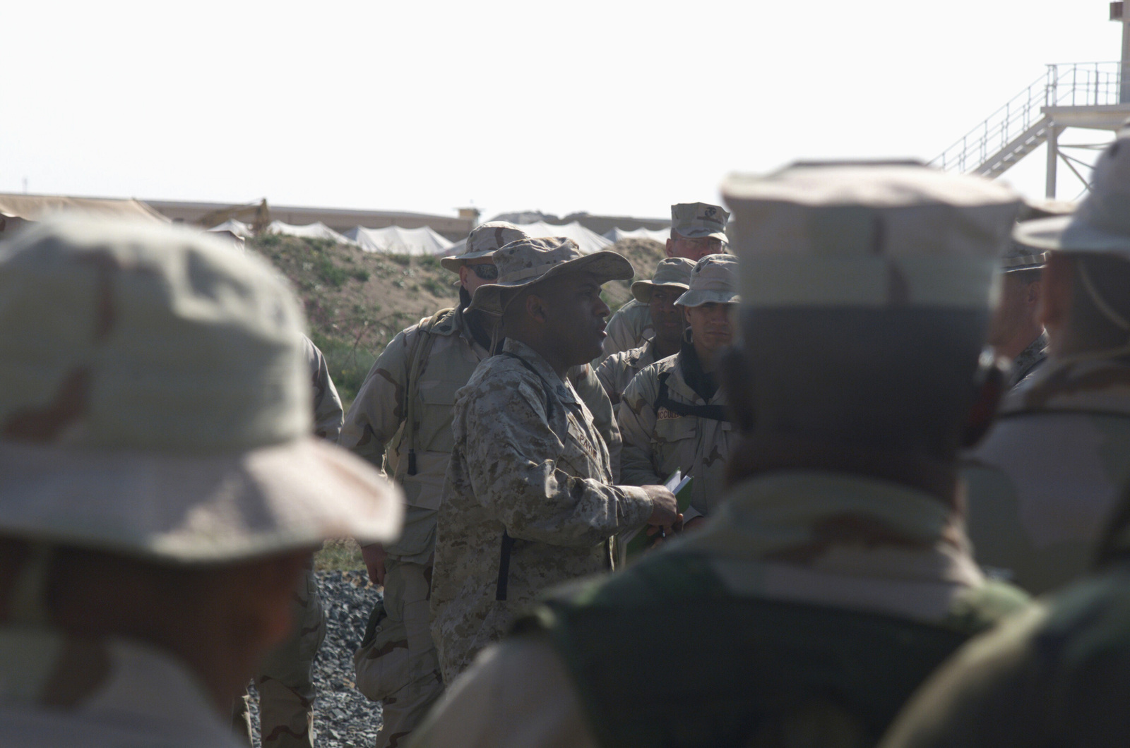 US Marine Corps (USMC) Sergeant Major (SMJ) Payne (center), Marine Wing ...