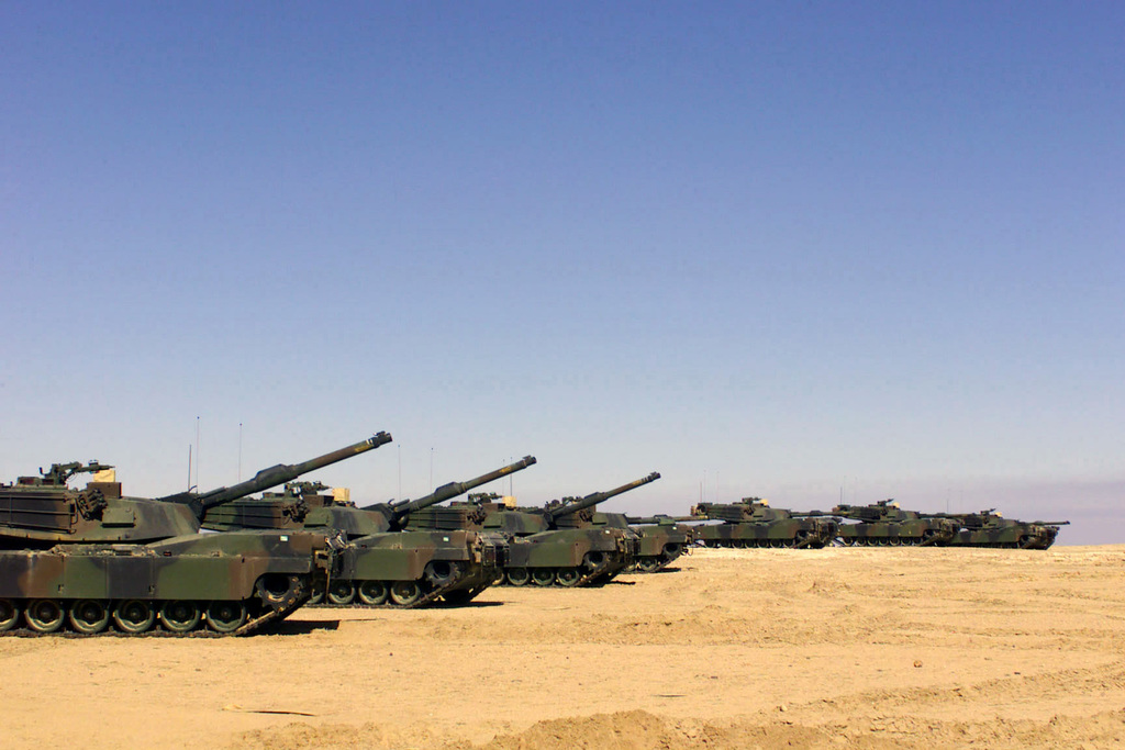 M1A2 Abrams Main Battle Tanks (MBT) with the 2nd Tank Battalion, 2nd ...