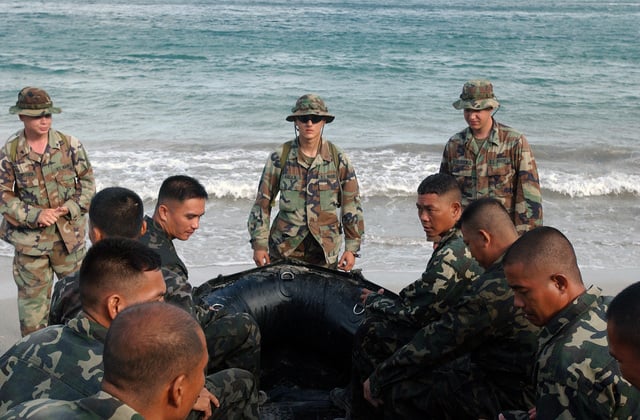 US Marine Corps (USMC) Lance Corporals (LCPL) Comstock (left), Arcila ...