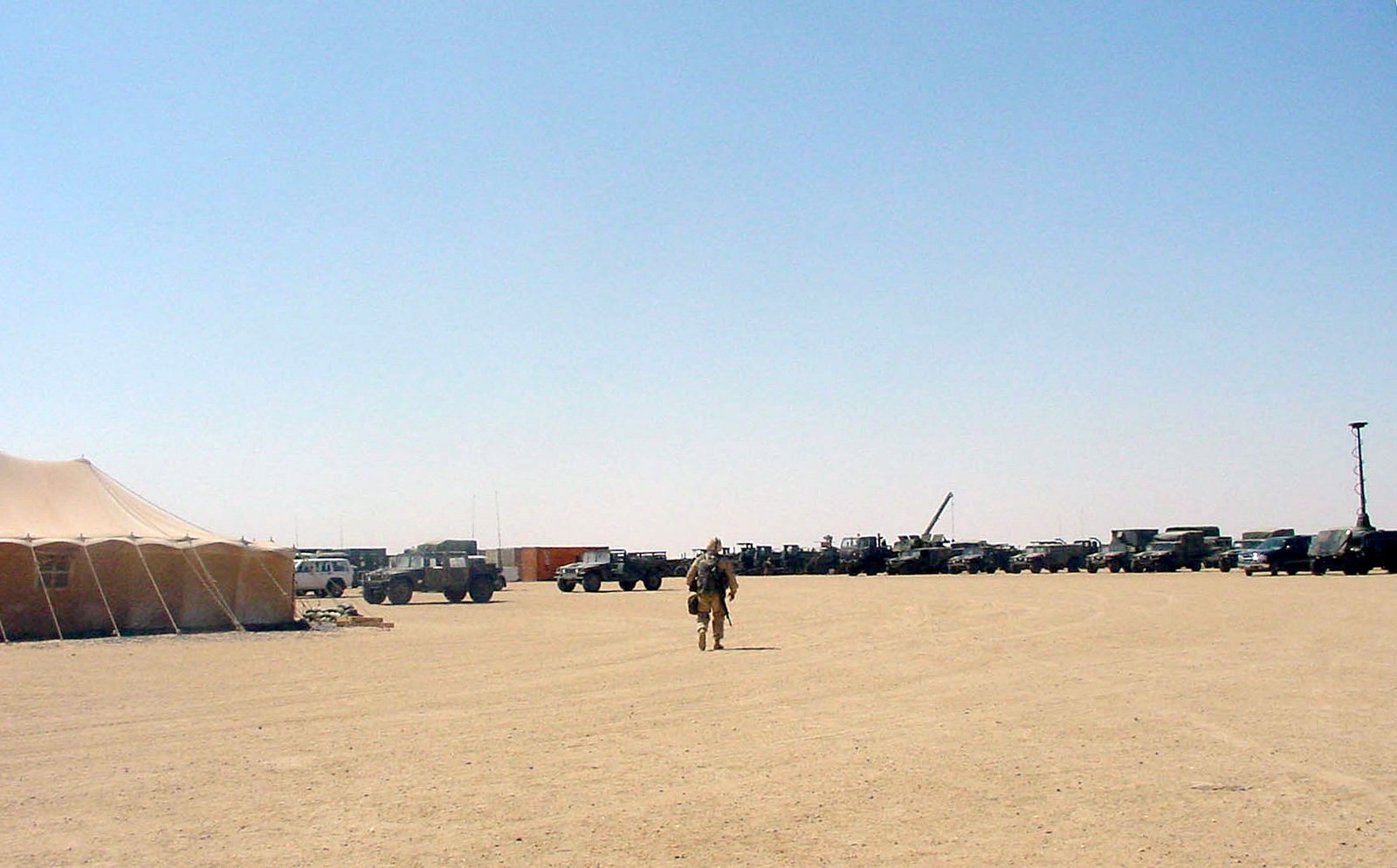 A view of the Public Affairs Detachment (PAD) #1 Tent and Motor Pool ...