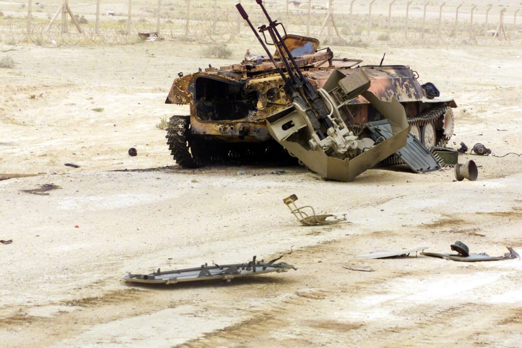 An Iraqi Army BMD-1 airborne combat vehicle destroyed by ...