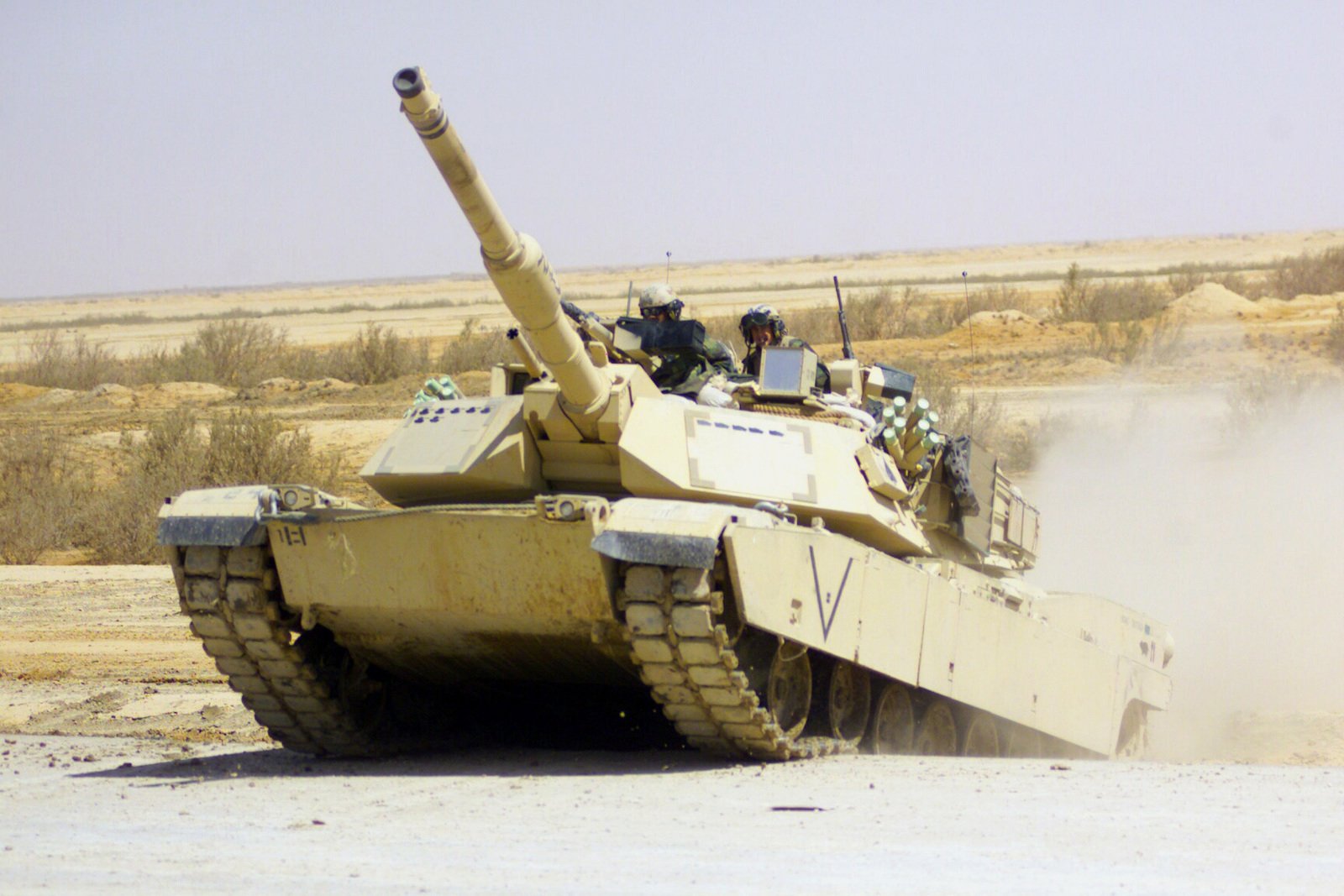 US Marine Corps (USMC) personnel in an M1A1 Abrams Main Battle Tanks ...