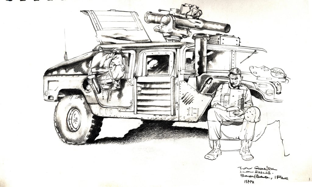 A hand-sketched illustration by US Marine Corps (USMC) Sergeant (SGT ...