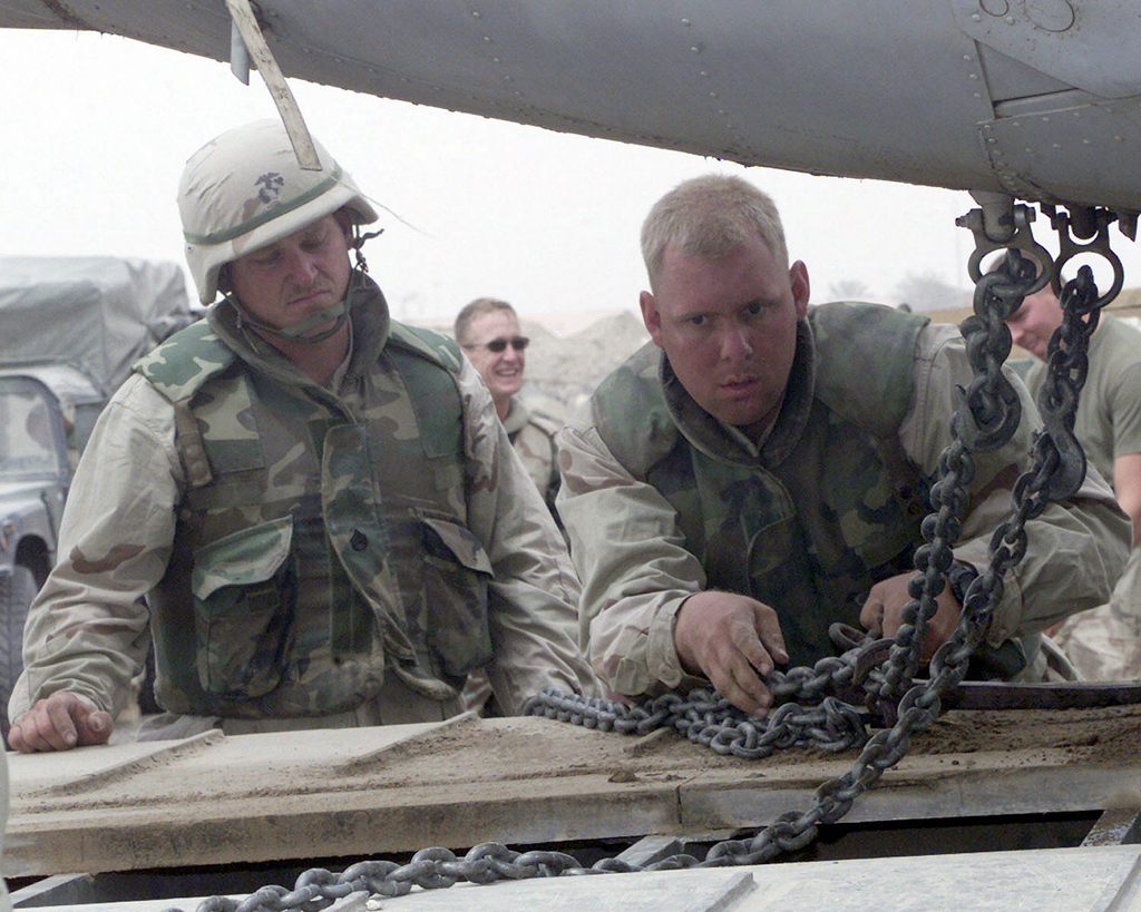 A US Marine Corps (USMC) aircrew from Marine Wing Support Squadron 