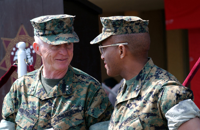 US Marine Corps (USMC) Major General (MGEN) Jack Davis (left), Vice ...