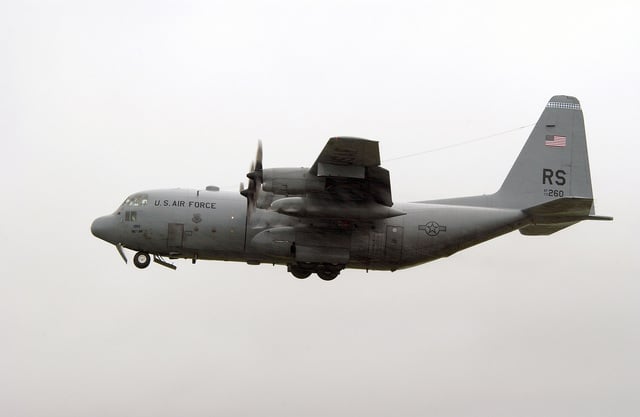 A US Air Force (USAF) C-130 Hercules cargo aircraft from the 37th ...