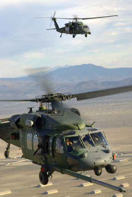 Two US Air Force (USAF) HH-60G Pave Hawk helicopter from the 41st ...