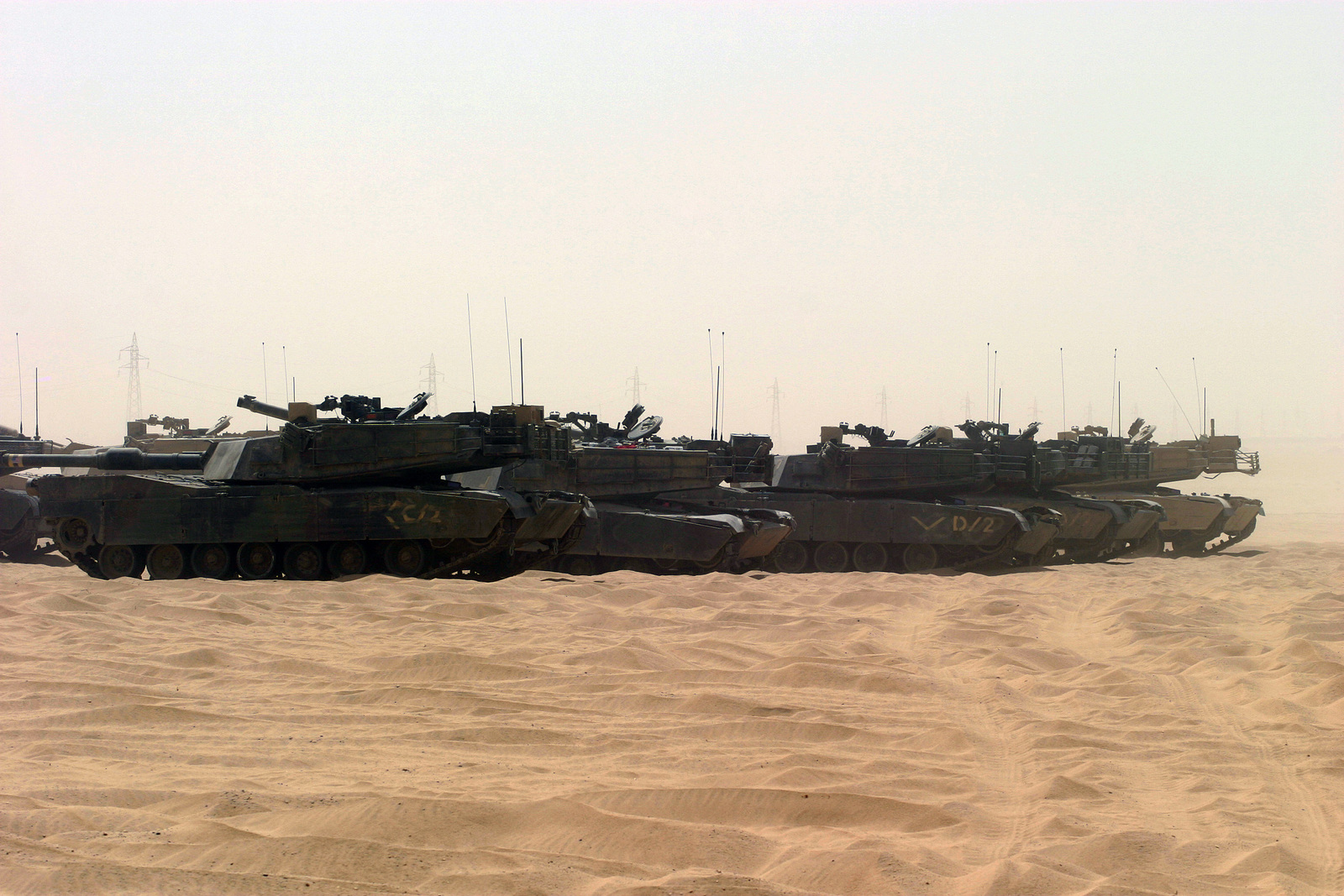 US Marine Corps (USMC) M1A1 Abrams Main Battle Tanks sit park at Camp ...