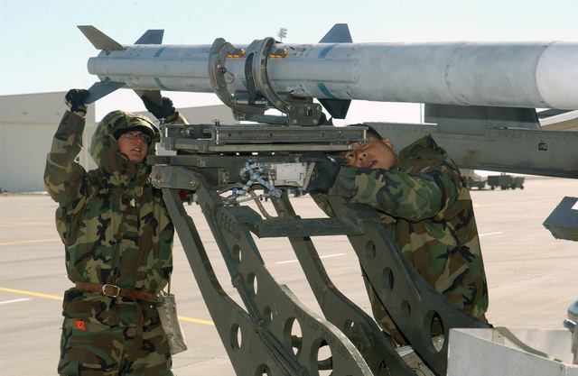 A US Air Force (USAF) 389th Aircraft Maintenance Unit (AMU) Weapons ...