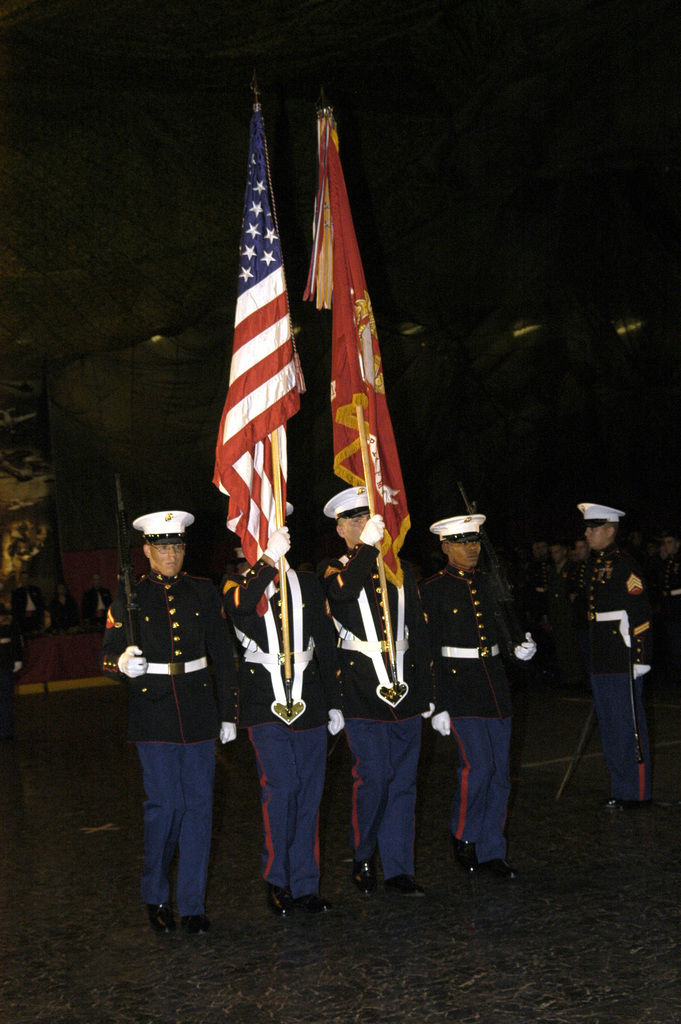 The Color Guard displays presents the colors at the Marine Air Ground ...