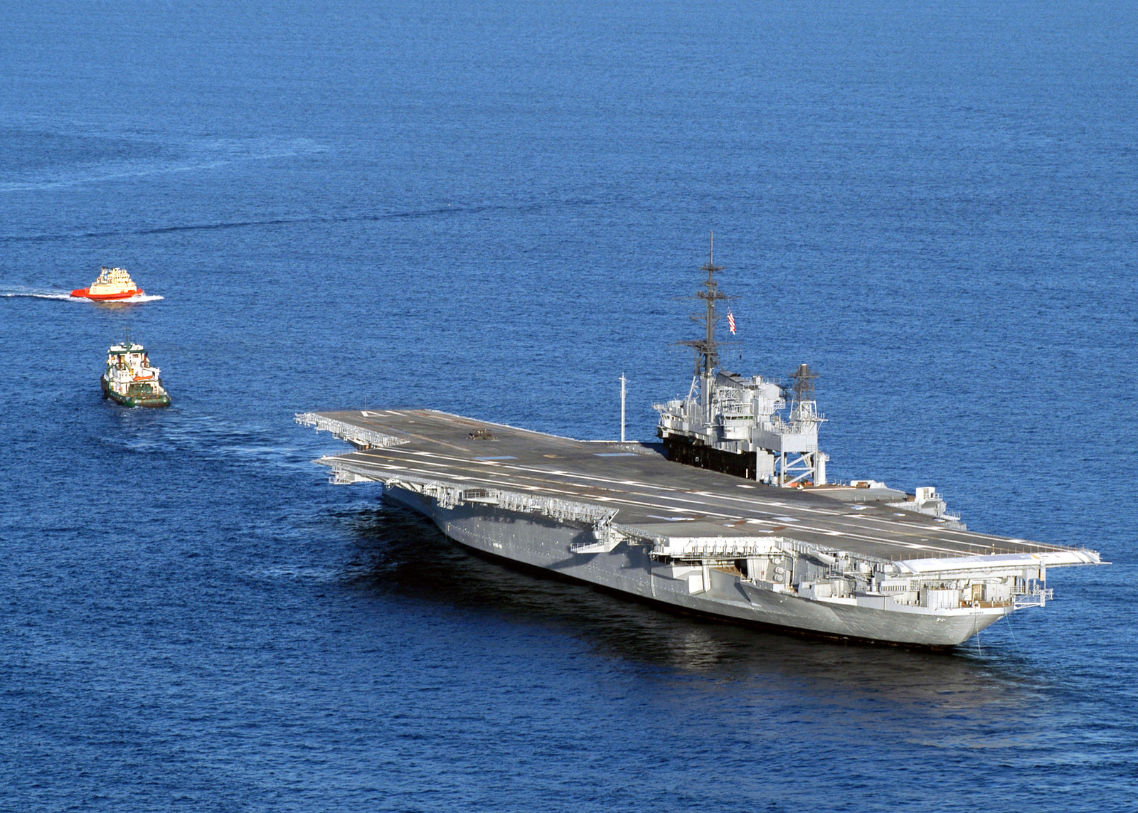 A high-angle starboard side stern view of the decommissioned aircraft ...