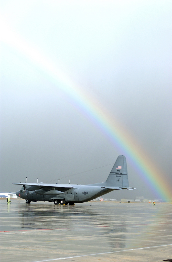 A rainbow is seen above an Idaho Air National Guard IDANG 