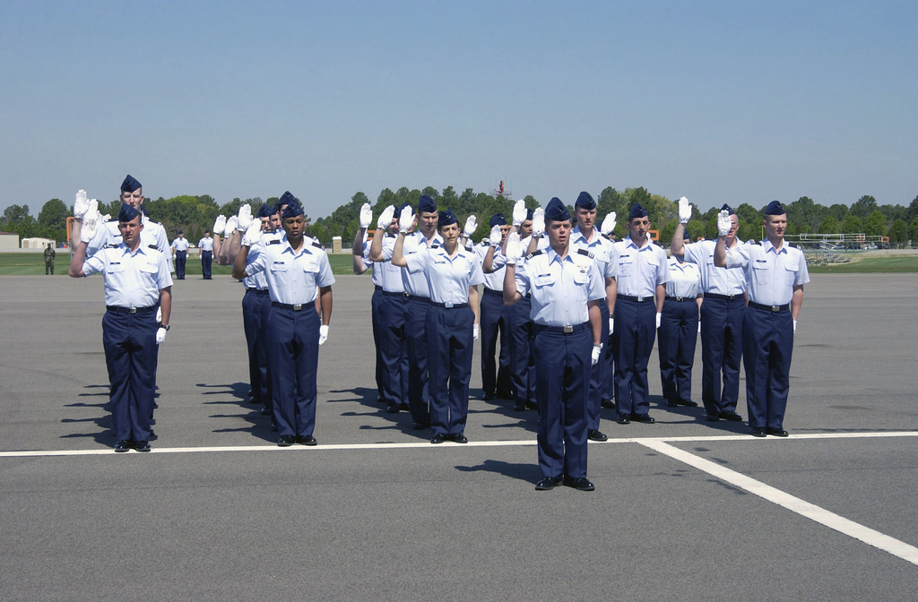 US Air Force (USAF) Basic Officer Training (BOT) Class 0404 is sworn