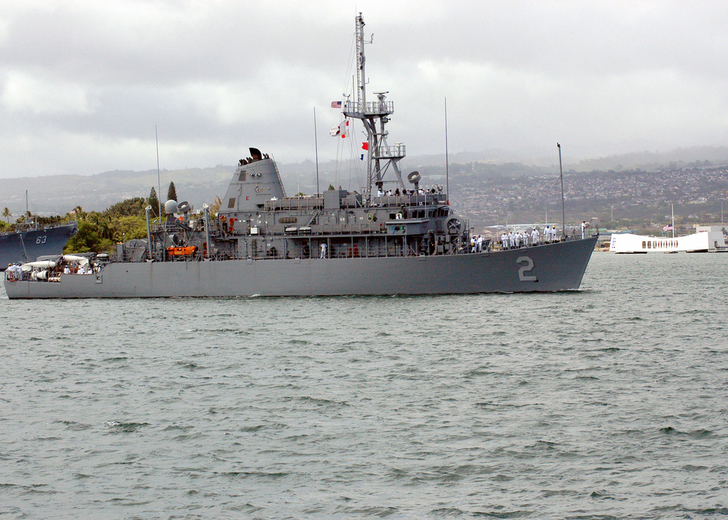 The US Navy (USN) Avenger Class Mine Countermeasures Ship USS DEFENDER