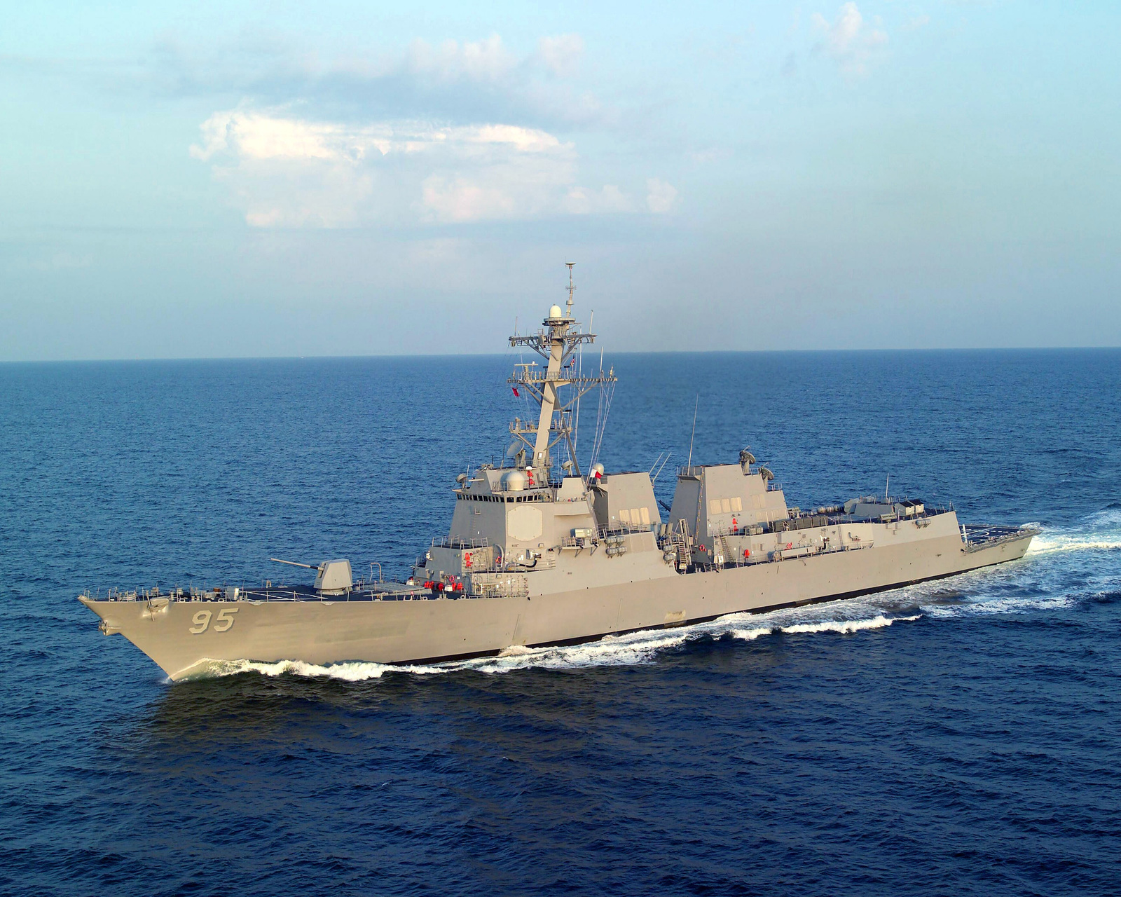 Aerial quarter port side view of the US Navy (USN) Arleigh Burke Class ...