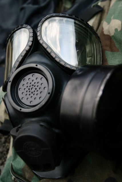 A close up view of the M40A-1 gas mask, photographed as US Marine Corps ...