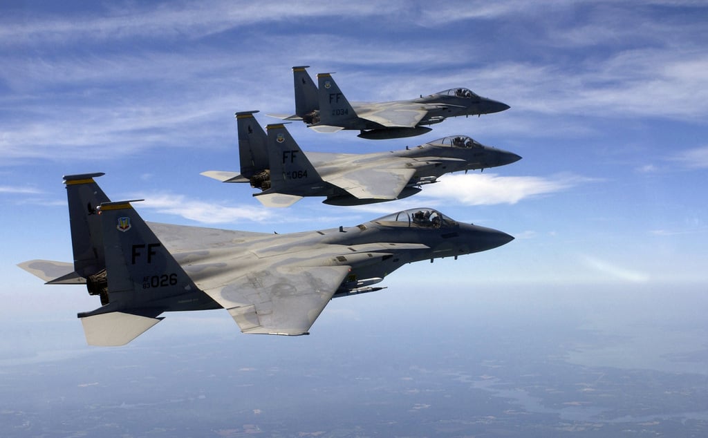 U.S. Air Force F-15C Eagle fighters, piloted by USAF MAJ. Peter ...